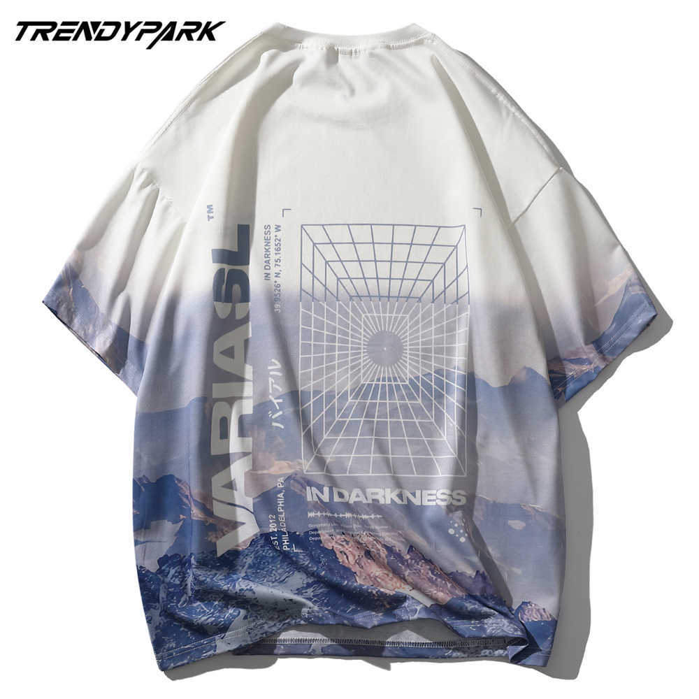 Hip Hop Streetwear Tshirt Men Snow Mountain Print Polyester T Shirt Anime Tee Harajuku Summer Short Sleeve Oversize T-Shirt 210601