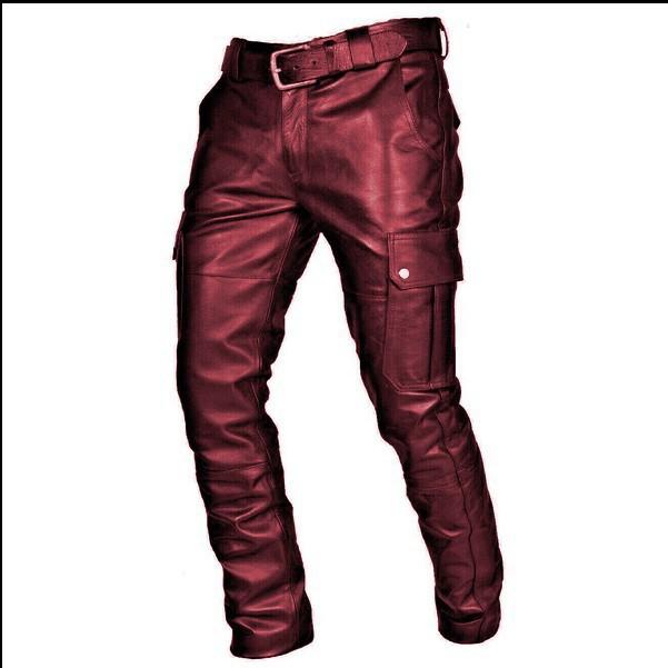 Men's Pants WEPBEL Men Straight PU Leather Biker Motocycle Long Loose Street Style Steampunk Trousers Rock Roll B4