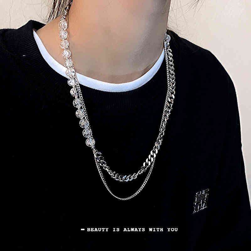 Cold Wind Ice Crack Crystal Beads Fold Sweater Chain 2021 Minority Necklace Women's Hip Hop Men's Fashion