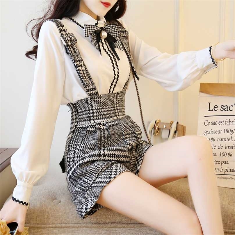 Sweet Bow Pearl Chiffon White Blouse Shirt+Plaid Wool Suspender Short Set 2 Piece Outfits For Women Summer Top Wide Leg Pant 211106, Top only
Sweet Bow Pearl Chiffon White Blouse Shirt+Plaid Wool Suspender Short Set 2 Piece Outfits For Women Summer Top Wide Leg Pant 211106, Top only