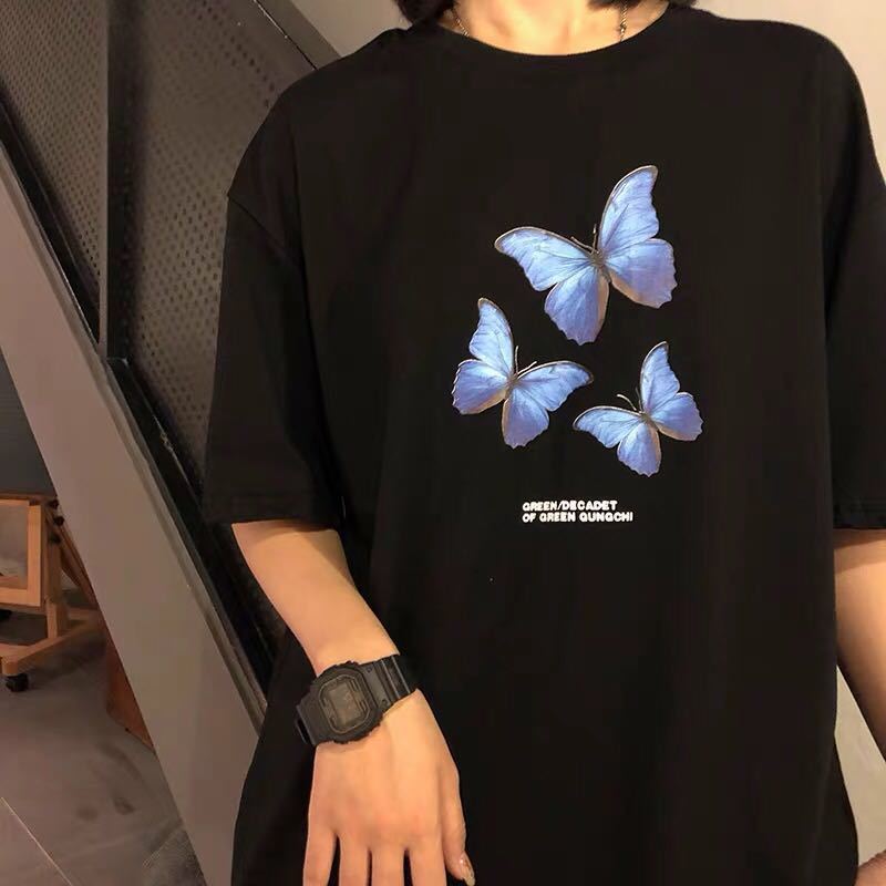 Printed Butterfly T-Shirts Women Loose Causla Short Sleeved T-Shirt Female Korean Fashion Bottoming Shirt Top Summer Tees O-Neck 210306