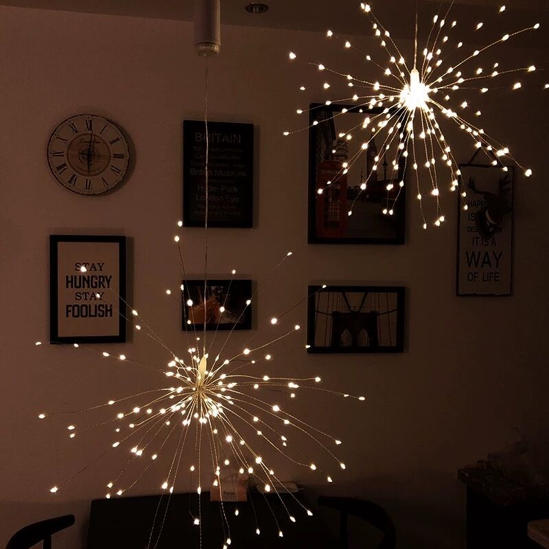 String Lights 120 150 180 200 LED Firework Starburst Hanging Fairy Lights Waterproof 8 Modes with Remote for Christmas Wedding Party Patio Garden Deco