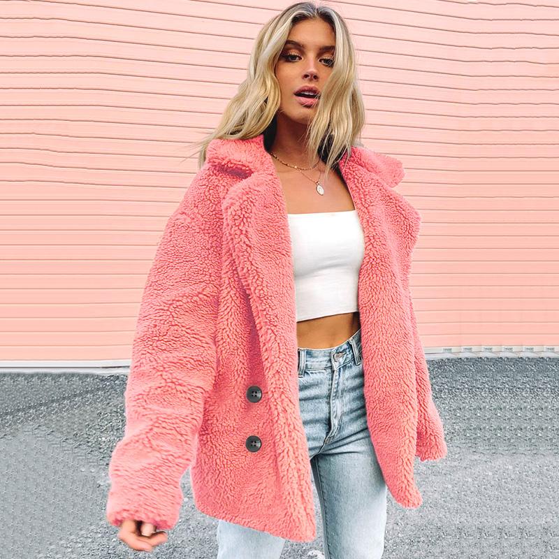 Women' Fur & Faux Elegant Buttons Big Lapel Pink Coat Autumn Winter Artificial Outerwear Soft Warm Plush Jacket Fashion Streetwear
Women' Fur & Faux Elegant Buttons Big Lapel Pink Coat Autumn Winter Artificial Outerwear Soft Warm Plush Jacket Fashion Streetwear