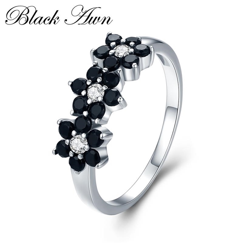 Cute 925 Sterling Silver Fine Jewelry Flower Bague Black Spinel Wedding Rings for Women Girl Party Gift C4 220211
Cute 925 Sterling Silver Fine Jewelry Flower Bague Black Spinel Wedding Rings for Women Girl Party Gift C4 220211