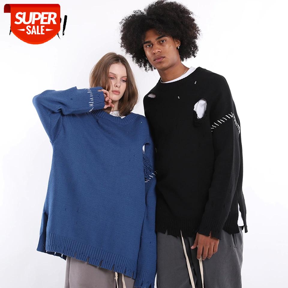 Autumn Winter Sweater Men Hip Hop Streetwear Long Sleeve Pullovers Casual Sweaters Ripped Hole O-Neck Knitted Oversized Top #VQ5J, White;black
Autumn Winter Sweater Men Hip Hop Streetwear Long Sleeve Pullovers Casual Sweaters Ripped Hole O-Neck Knitted Oversized Top #VQ5J, White;black