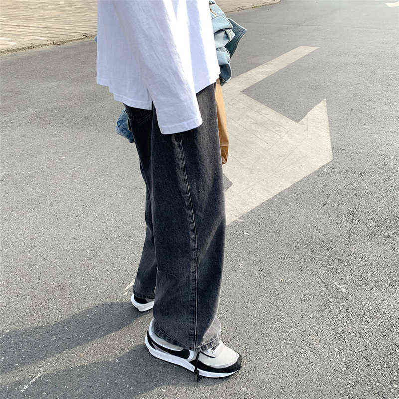 Korean Style Loose Wide Leg Jeans For Men Blue Baggy Denim Pants Kpop Clothes Fashion Jeansy Ulzzang Cargo Jeans Male 211120