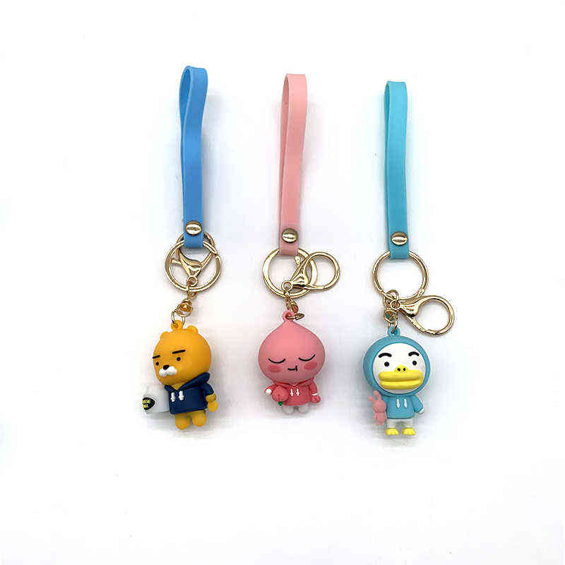 Korea Popular Cartoon Kakao Friends Characters PVC Soft Material 3D Modeling Key Chain Suitable For Gift Giving H1126
