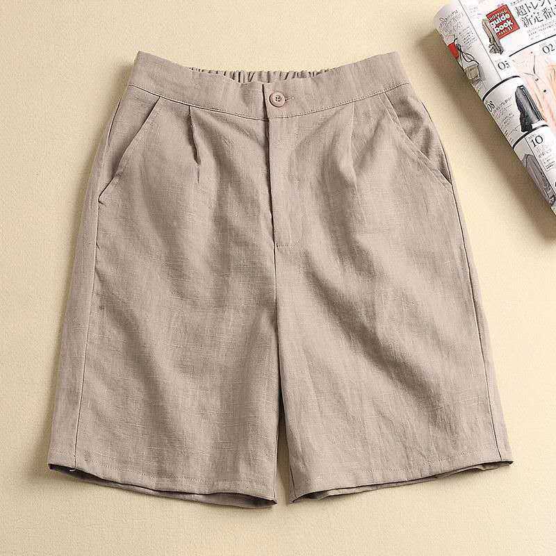 Plus Size Loose Women's Shorts Casual Cotton Linen Summer Solid Color High Waist Fashion Trousers 210714