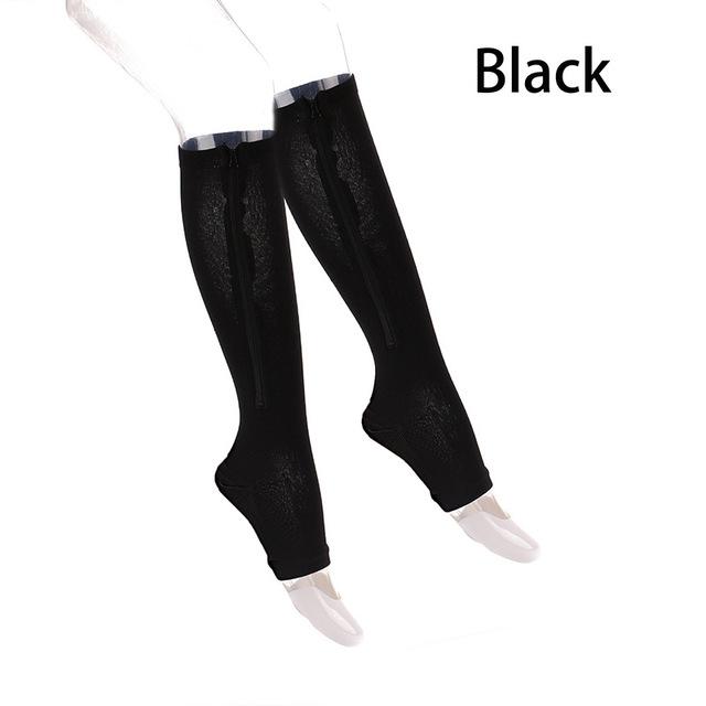 Compression Socks Men Women Support Knee Zipper Socks Female Open Toe Thin Anti-Fatigue Stretchy Sox High Unisex