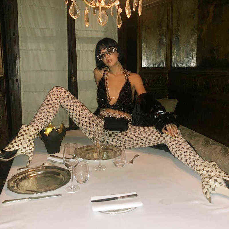 Women Leggings Mstyle Summer Fashion Trousers Letter Print Sexy Elastic Pants Long Polyester Hip Hop Ruched Gothic Legging 211204