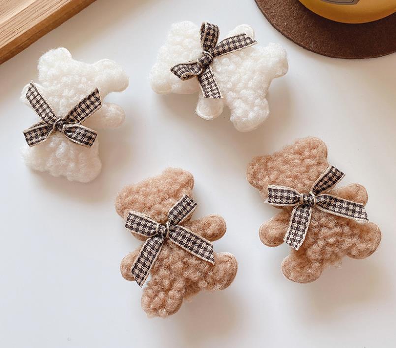 Baby Girl Hair Clips Jewelry Accessories Fluffy Bear Bows Barrettes Hairpin Decorating Braids for Toddler Kids Children White Brown