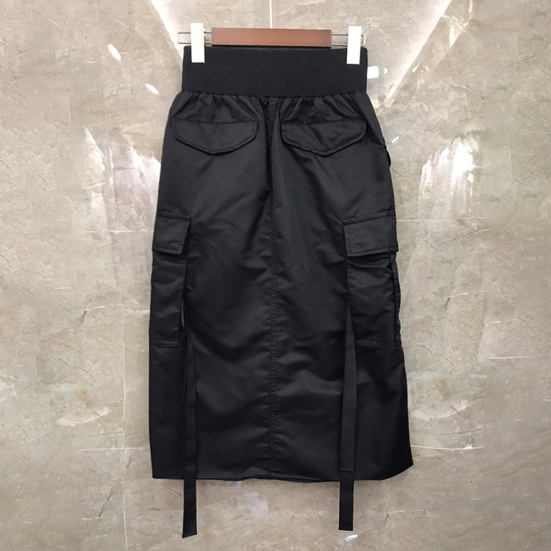 GALCAUR Straight Skirt For Women High Waist Patchwork Pockets Hit Color Loose High Street Skirts Female Autumn Clothing 210306