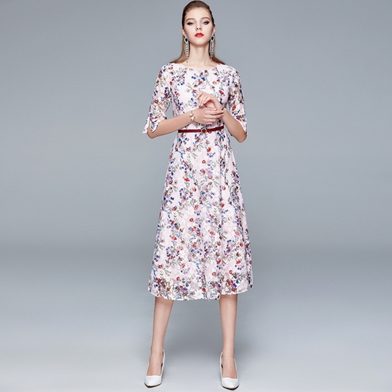 High Quality Print Flower Lace Party Dress Women Summer Fashion Elegant Office Work Dresses 210525, Pink
High Quality Print Flower Lace Party Dress Women Summer Fashion Elegant Office Work Dresses 210525, Pink