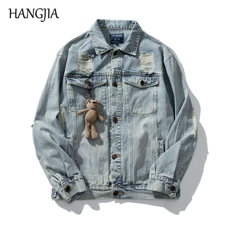 Retro Distressed Frayed Washed Denim Jacket Japanese Streetwear Jean Jackets Fashionable Bear Toy Couple Ornaments Denim Outwear C0607, Beige
Retro Distressed Frayed Washed Denim Jacket Japanese Streetwear Jean Jackets Fashionable Bear Toy Couple Ornaments Denim Outwear C0607, Beige