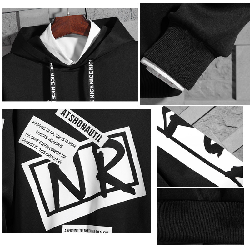 Streetwear Hip Hop Hoodie Men Black and White Long Sleeve Sweatshirt Male Letter Printed Pullover Hoodies Mens Hooded Sweatshirt 201020