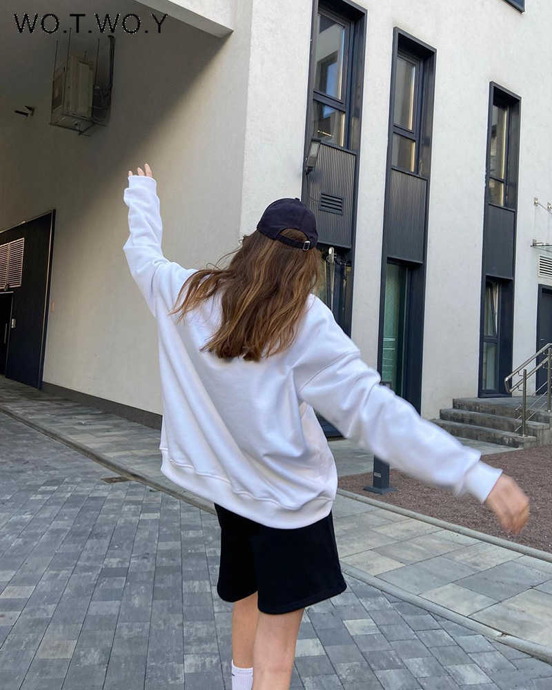 WOTWOY Elastic Waist Casual Sweatshirt Women 2 Pieces Matching Pants Sets Autumn Winter Loose Tracksuits Female Solid Pullovers 210910