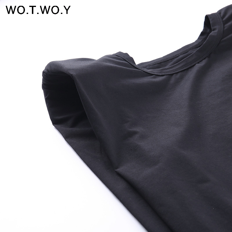 WOTWOY Elegant Sleeveless Loose Tshirt Women High Street Summer Tops Tee Shirt Female Cotton Black White Korean Tops Women T200614