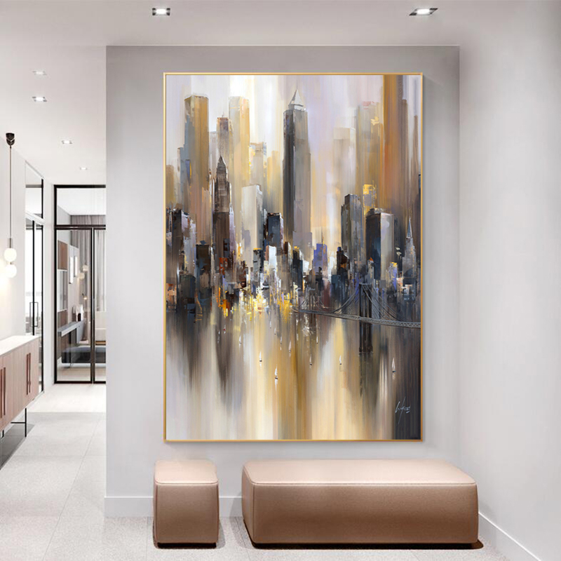 Abstract City Rain Boat Posters Landscape Oil Painting On Canvas Wall Art Pictures For Living Room Modern Home Decor NO FRAME