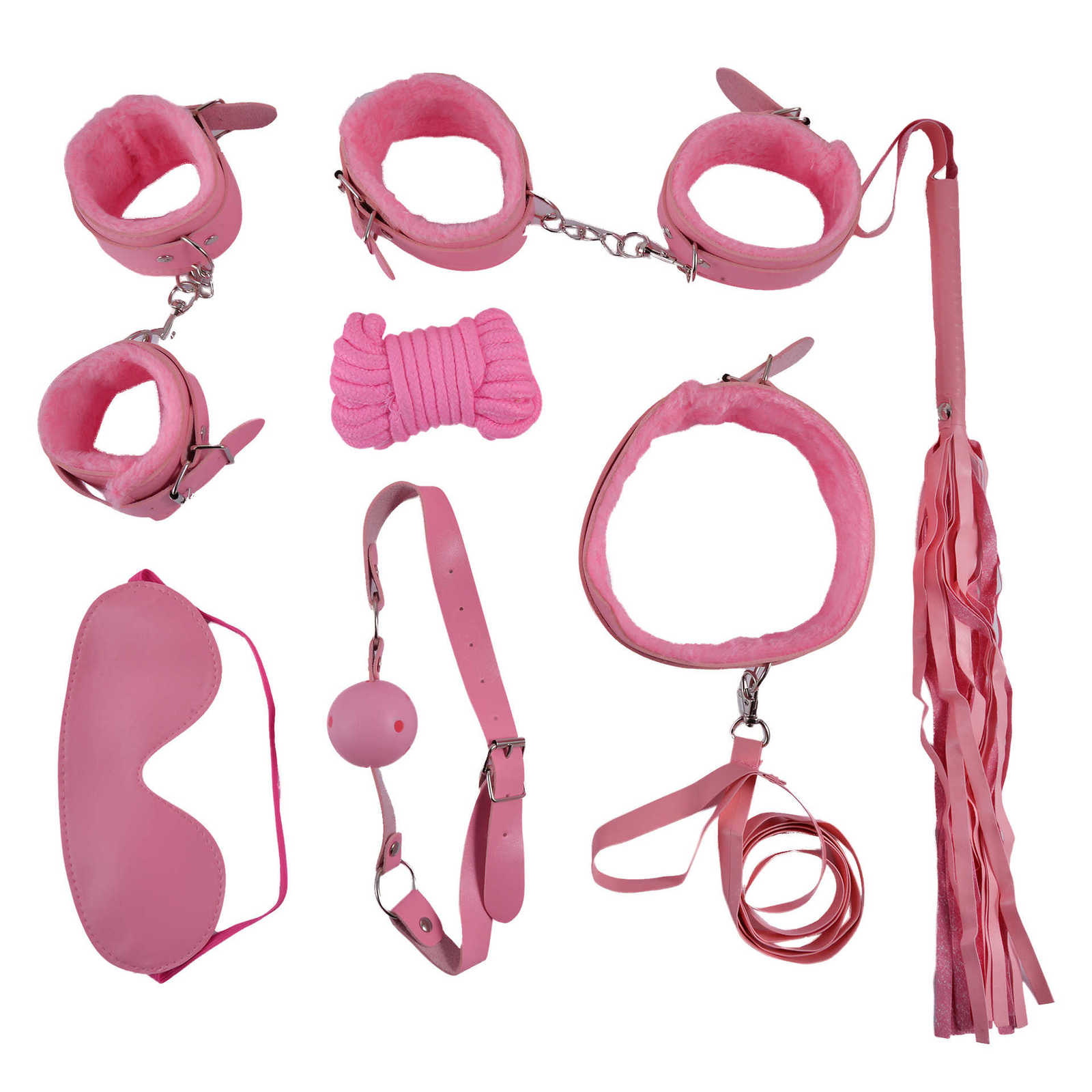 10 Pcs/set Sexy Lingerie PU Leather bdsm Bondage Set Hand Cuffs Footcuff Whip Rope Blindfold Erotic Toys For Couples 211013