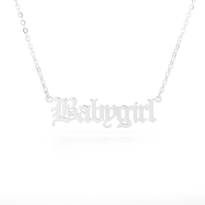 30PCS Old English Letter Word Babygirl Necklaces Stainless Steel Initial Alphabet Name Logo Pendant Charm Chain Minimalist Collar Choker Jewelry for W