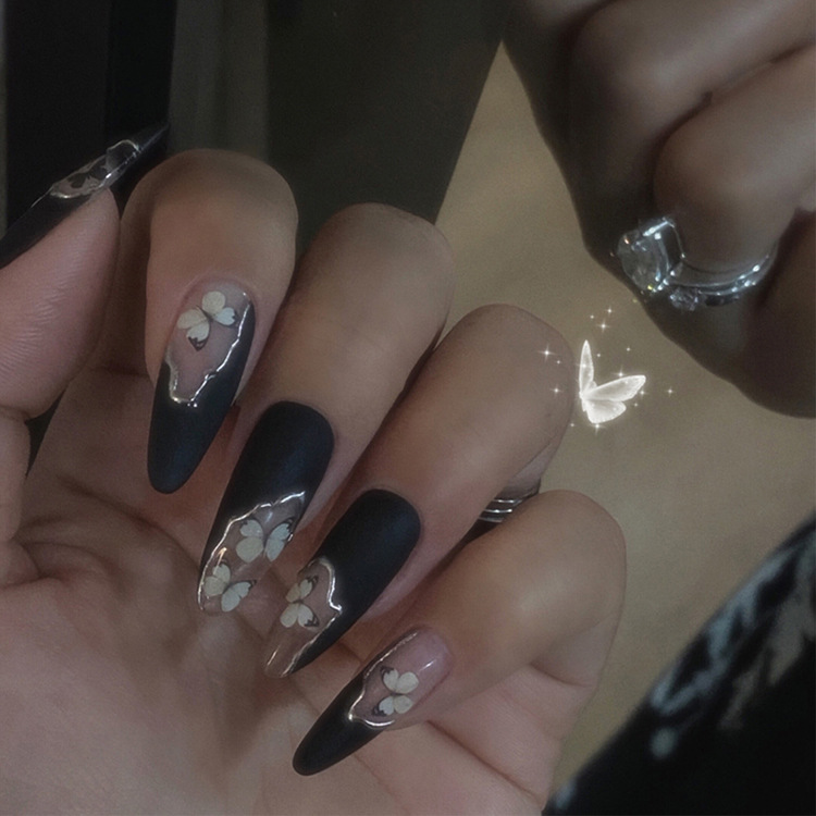 Press on nails Nail tips false nails finger blue white rock strip 24pcs/box fashional full cover Christmas French ballet Detachable ultra-thin fashion