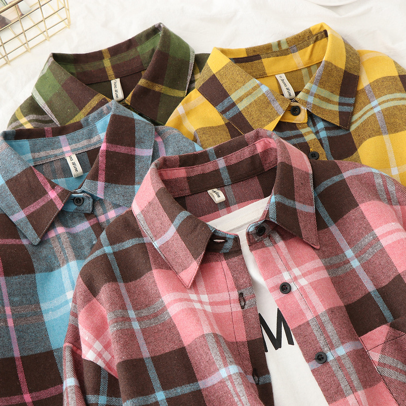 

2021 Plaid Shirts Womens Blouses and Tops Long Sleeve Checked Girls College Style Female Clothes Outwear New Arrivals D22q, Green