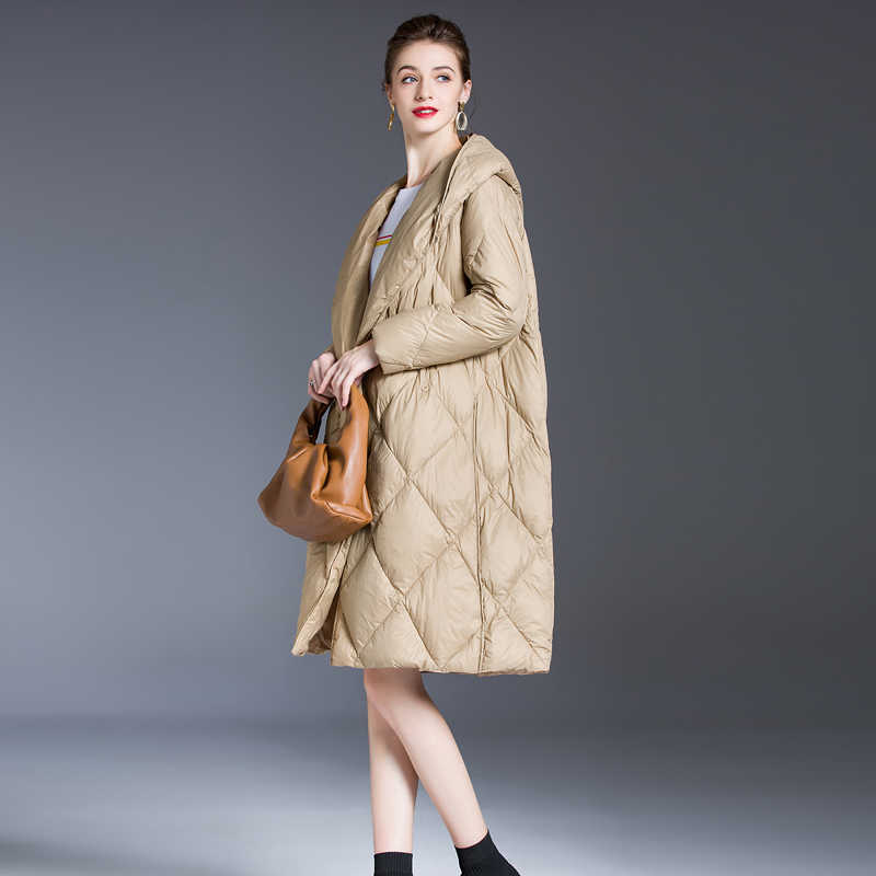 Women's Winter Down Jacket Coats Women Light Ultra Long Warm Puffer Jacket Hooded Down Parka Female Outerwear Clothing 210819