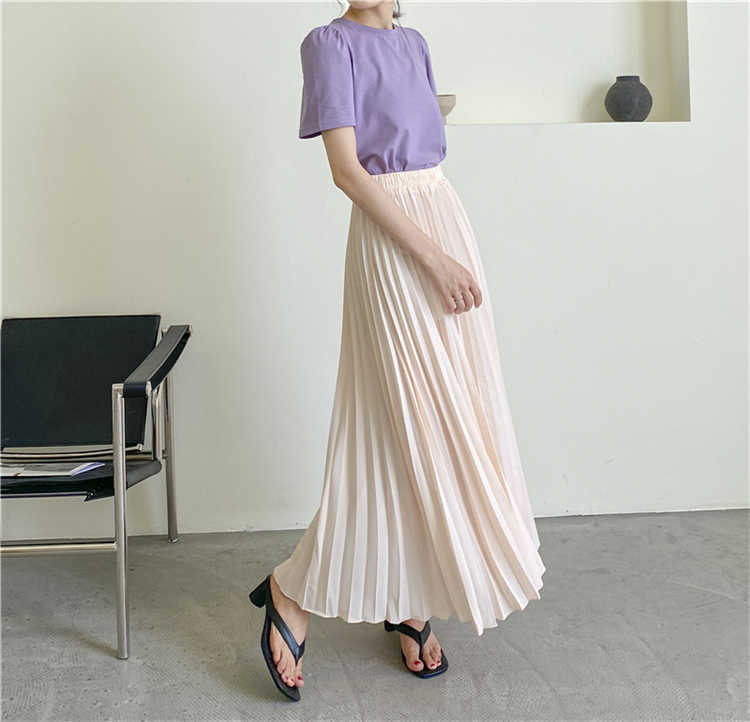 Colorfaith Women Casual Chiffon Maxi Skirt Spring Summer Pleated Multi Colors Fashion Flared High Waist Long Skirts SK1075 210621