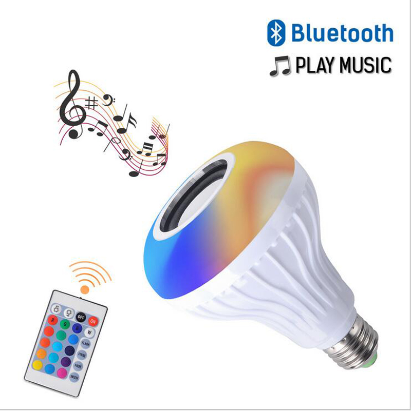 E27 Smart Light Bulb Led RGB with Wireless Bluetooth Speaker Bulb 2 in 1 white Lamp Light Music Player Dimmable and Remote Controller