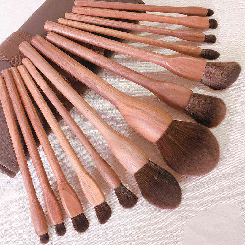 Black Walnut Makeup Brushes Set High Quality Cosmetic Powder Blush Foundation Eye Shadow Smudge Make Up Brush Beauty Tools 211119