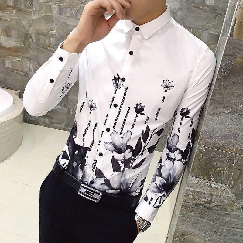 LIFENWENNA Fashion Print Shirt Men Royal Retro Long Sleeve Shirts Party NightClub Tuxedo Shirts Casual Slim Fit Streetwear Homme 210528