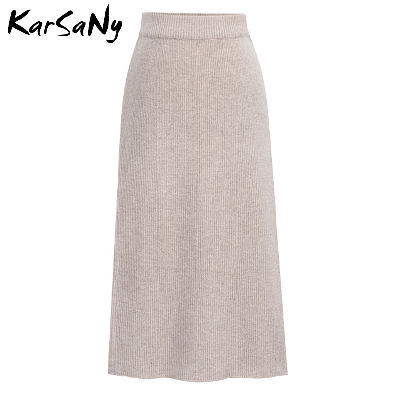 KarSaNy Autumn Winter Knit Pencil Skirt Women Plus Size High Waist Skirts Womens Knited Split Midi Skirt For Women Autumn 6XL 210306