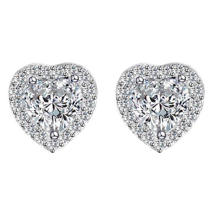 Choucong Simple Fashion Stud Earring Luxury Jewelry 925 Sterling Silver White Pink 5A Cubic Zircon Heart Shape Diamond Promise Gemstones Women Hollow 