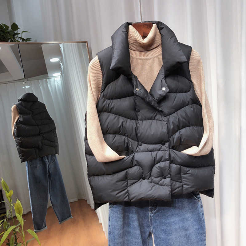 Autumn Winter 90% White Duck Down Jacket Women Ultra Light Warm Waistcoat Vest Female Sleeveless Coat 210819