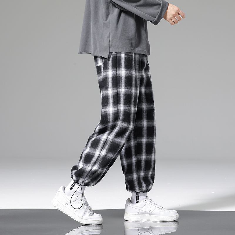 Autumn Plaid Pants Men Fashion Loose Hip Hop Casual Trousers Korean Male Harem Pant All-match Confortable
