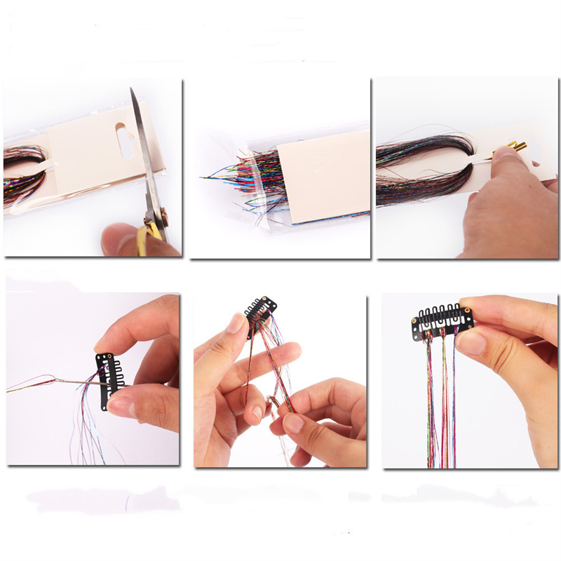 Luxury Designer Sparkle Hair Tinsel Rainbow Colored Strands Girl Headwear for woman Laser False Hairs Extension Bling Decoration Glitter Strips Party 