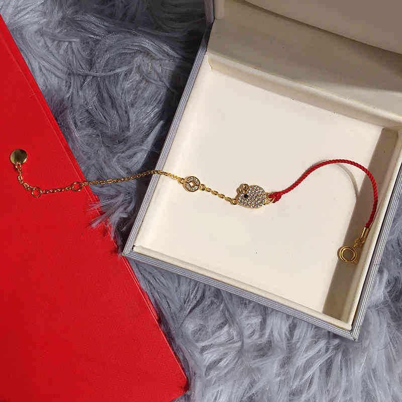 Charm Bracelets 56s925 Silver Diamond Inlaid Hand Woven Benmingnian Rope Transfer Mouse Gold Copper Coin Red Bracelet