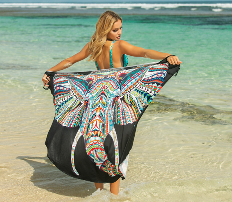 Women beach cover ups loose dress print slip one-piece dress free size beach dress summer clothes sexy wraps print cardigan clothing 4531
