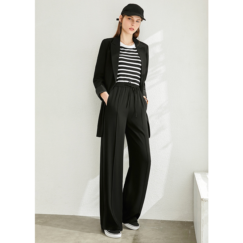 AMII Minimalist Women High Waist Pants Office Lady Elegant Elastic Waist Solid Loose Female Long Pants 12040227 201012