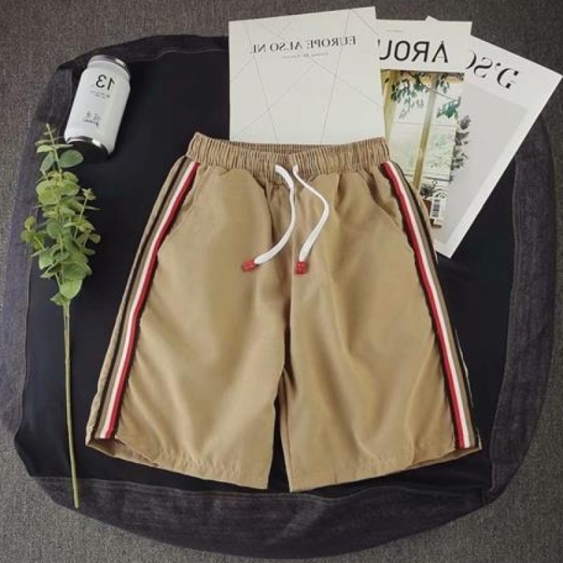 New Men Shorts Casual Solid Color Stripe Side Summer Male Loose Beach Shorts Elastic Waist Quickdrying Jogger Short Pants T200718