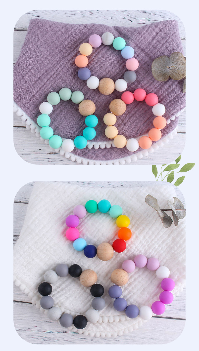 New DIY baby Silicone teething beads Newborn Teething Ring Infant Wood Ring Teethers Baby Toy Colorful Silicon Beaded Soother M3329