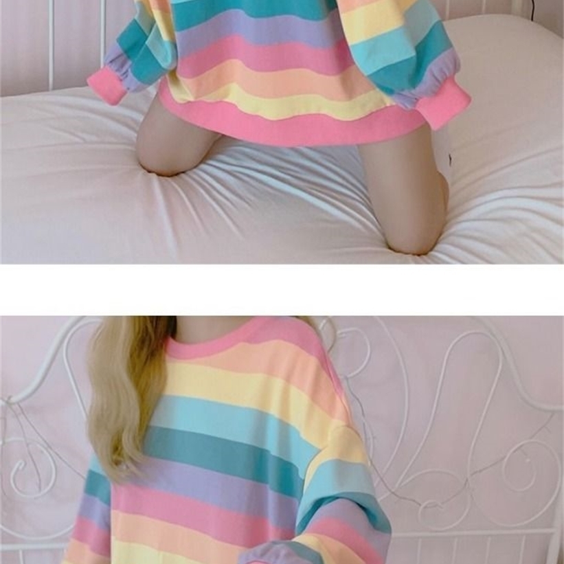 Deeptown Rainbow Kawaii Hoodies Korean Fashion Autumn Women Sweatshirts Women Loose Harajuku Hoodie Long Sleeve Clothes Women 201212