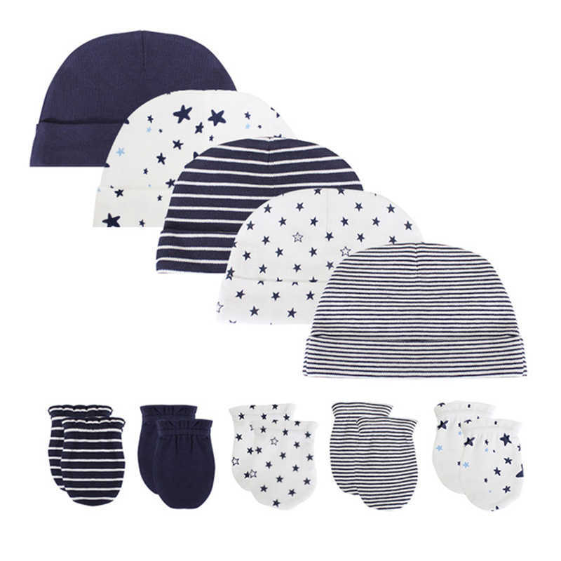 Unisex Baby Hats+Gloves Cotton Baby Accessories born Fitted Baby Boys Girls Sets Cute Headwear Nightcap Sleep 211023