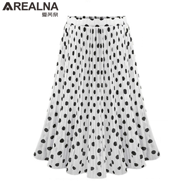 Black White Women's Tulle Polka Dot Chiffon Pleated Skirt Summer Skirts Womens Plus Size Harajuku Korean Midi Flared Skirt Women 210309