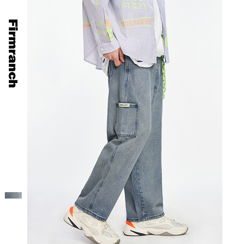 Firmranch Spring/Autumn Loose Japanese Cargo Young Men Hiphop Side Pocket Straight Pants Boys Jeans trousers, Mill white bule
Firmranch Spring/Autumn Loose Japanese Cargo Young Men Hiphop Side Pocket Straight Pants Boys Jeans trousers, Mill white bule