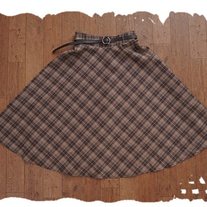 Harajuku Mori Girl Retro Diagonal Plaid Skirt Women Preppy Style Retro Mid Calf Long Section Female Kawaii Cotton Skirts A243 210309