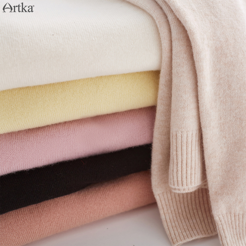 ARTKA Autumn Winter New Women Sweater Multicolor 100% Pure Wool Sweater O-Neck Pullover Soft Wool Knitted Sweaters YB11697D 210218