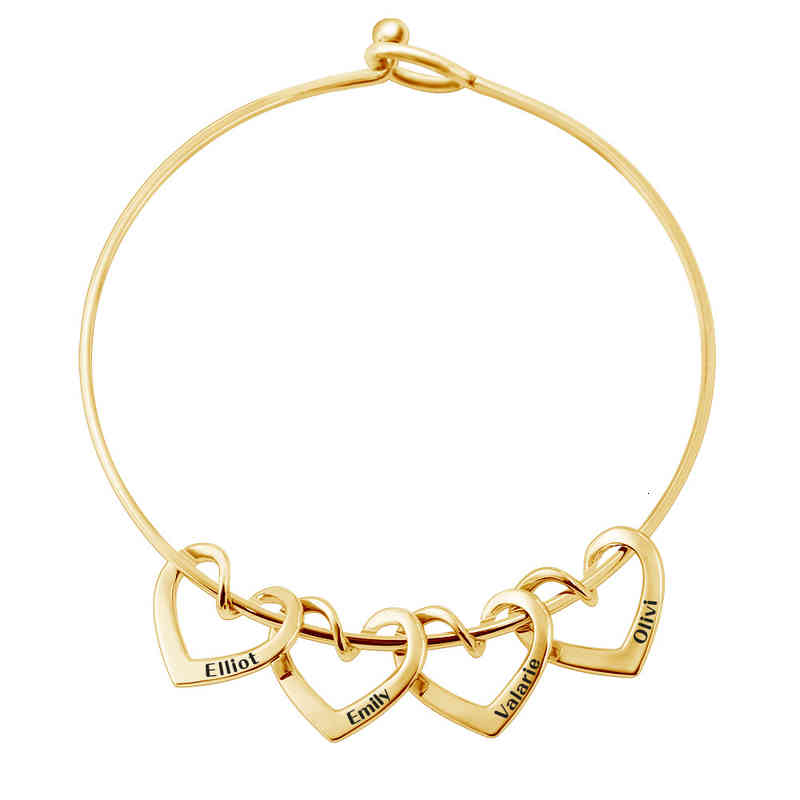 Personalised Custom Name Heart Bracelet Stainless Steel Engraved Mom Bangle with Kids Nameplate Grandmother Gift Charm Jewelry