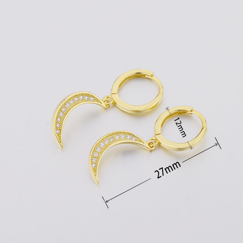 Authentic 100% 925 Sterling Silver Gold Color Moon Pendant Hoop Earring Women Fashion Luxury Zircon Round Loops Jewelry Piercing