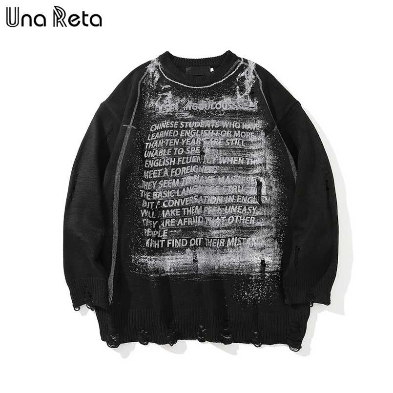 Una Reta Sweater Men Print Streetwear Men Clothes Long Sleeve Pullover Men Pull Homme Loose Hole Couple Sweater 211008